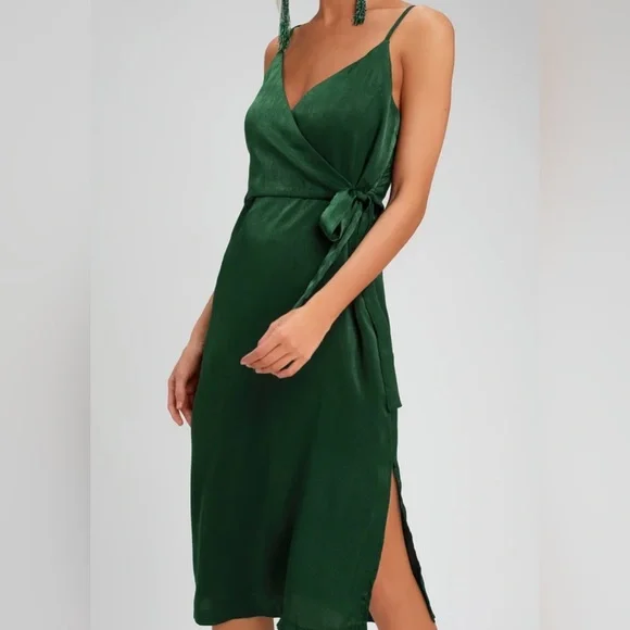 green and cream maxi dress Silk Wrap Midi Dress (Forest Green) – Coco Wellington main image 0